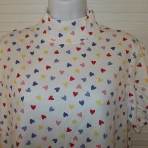 Women's Valentine's Day T-Shirt White w/Colorful Hearts Sm Blair NWT